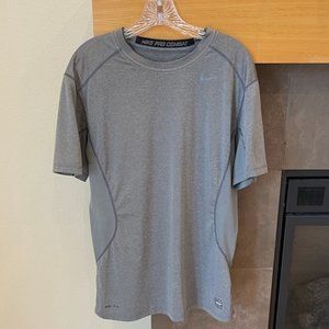 NIKE PRO COMBAT Men's Workout Short Sleeve Tee Gray Size Large